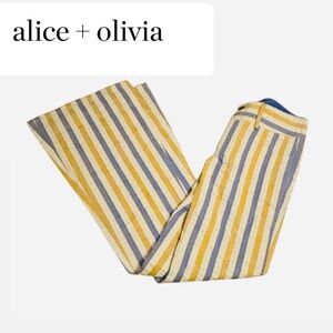 Alice + Olivia Blue and Yellow Striped Flare Pants